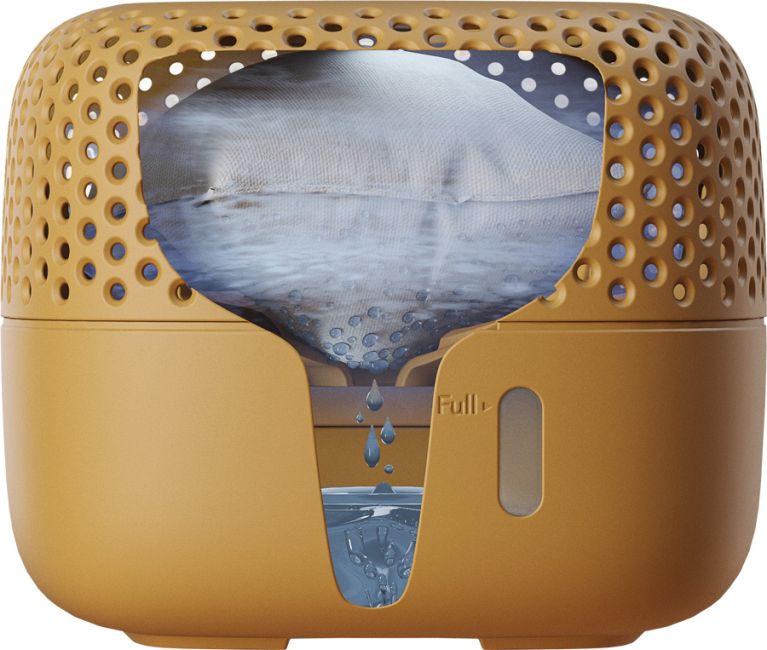 Querschnitt-Ansicht des Luftentfeuchters. Man sieht die Arbeitsweise im Innern.